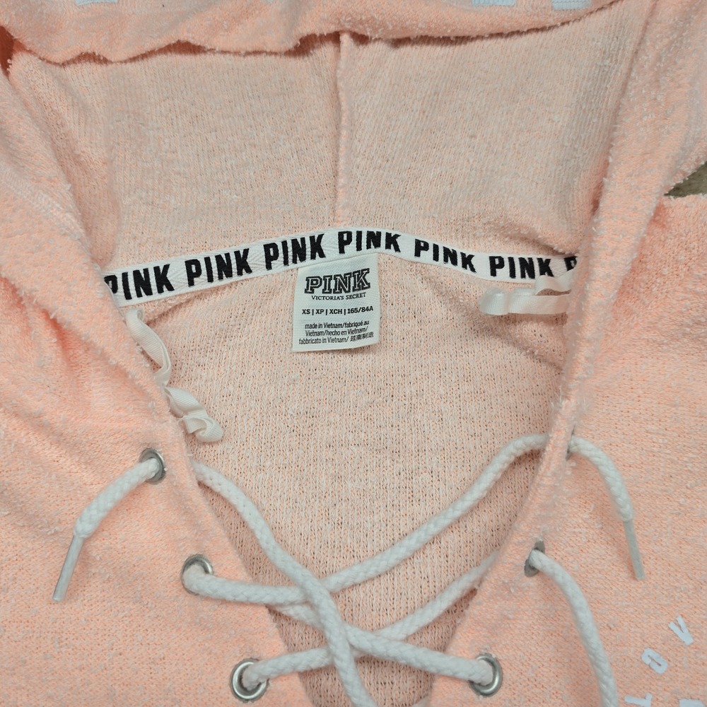Victoria's Secret Neon Orange Lace-Up Varsity Pullover Hoodie XS‎